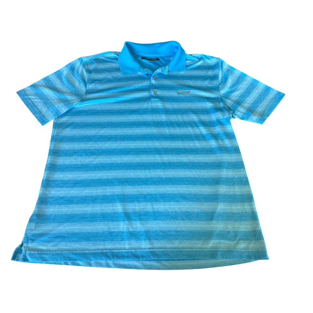 Greg Norman Mens Play Dry Striped Golf Polo Shirt L Blue Athletic Performance